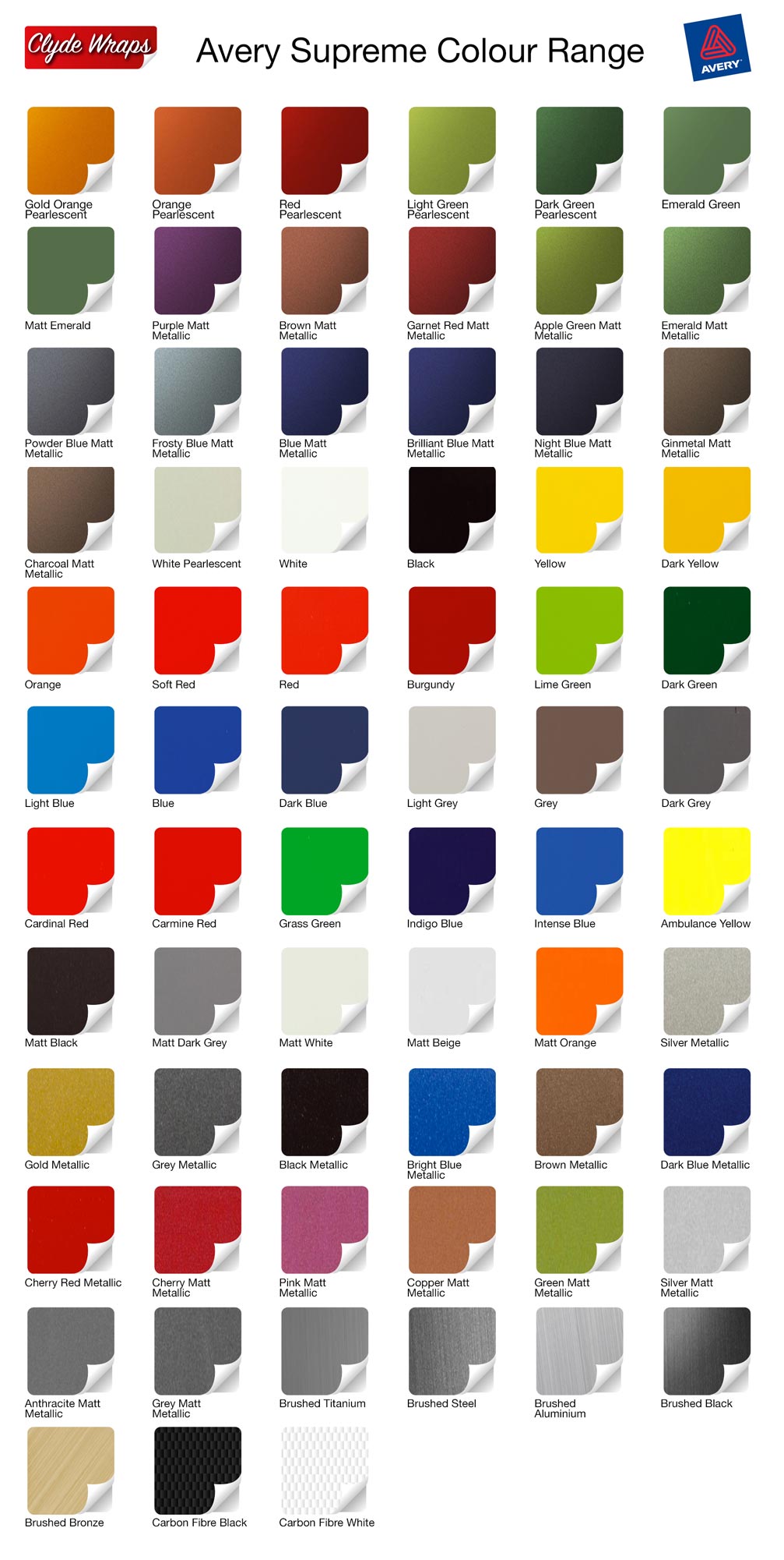 Avery Supreme Colour Chart